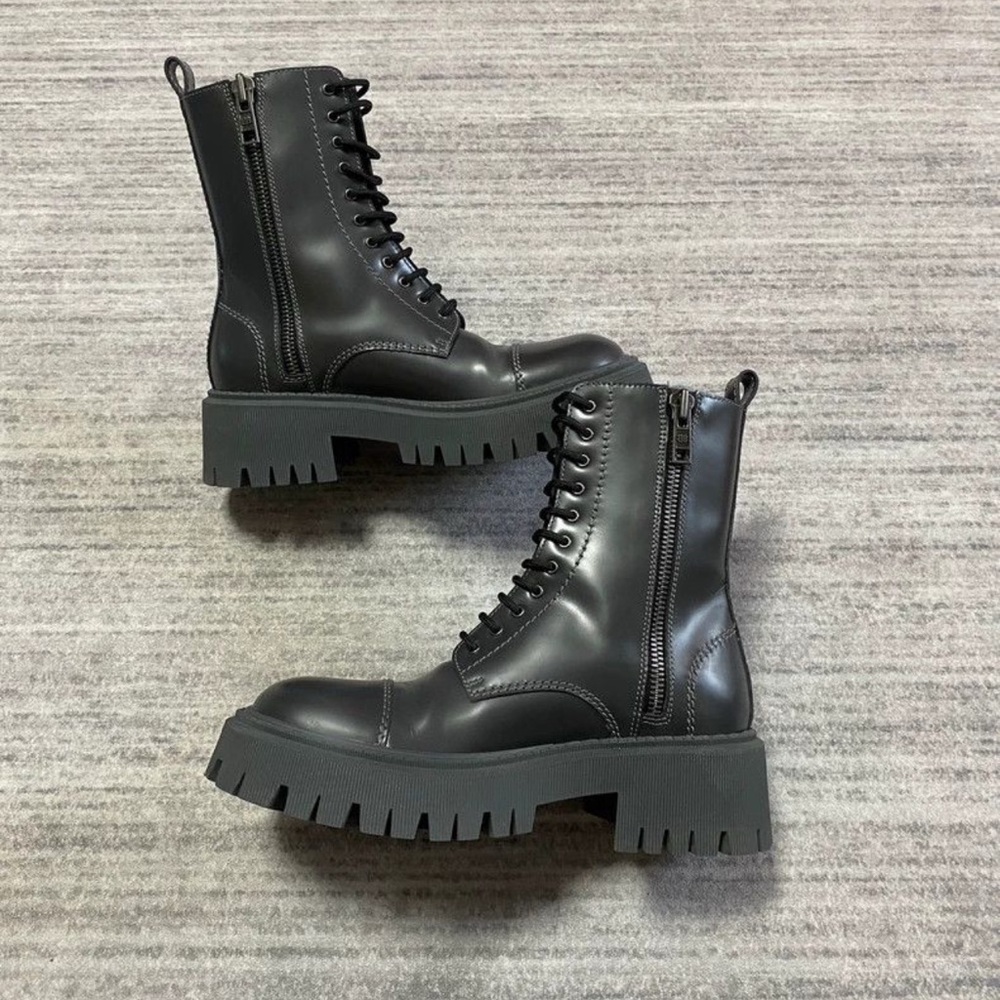 Balenciaga Black Leather Combat Boots